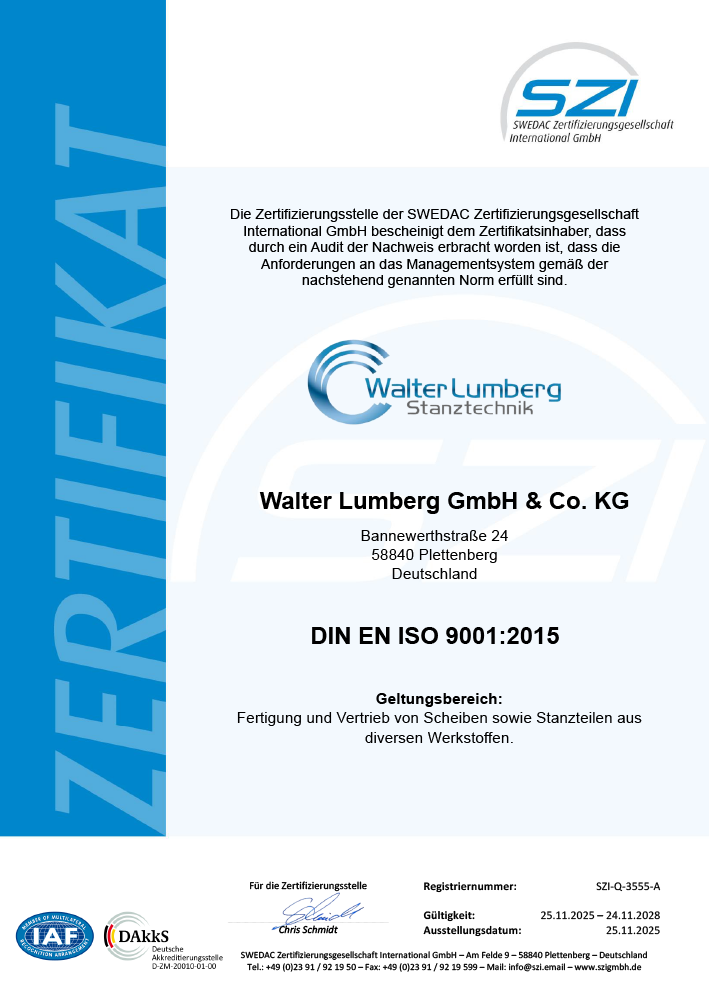 SZI-Q-3555-A Zertifikat 9001 Walter Lumberg 2025-D